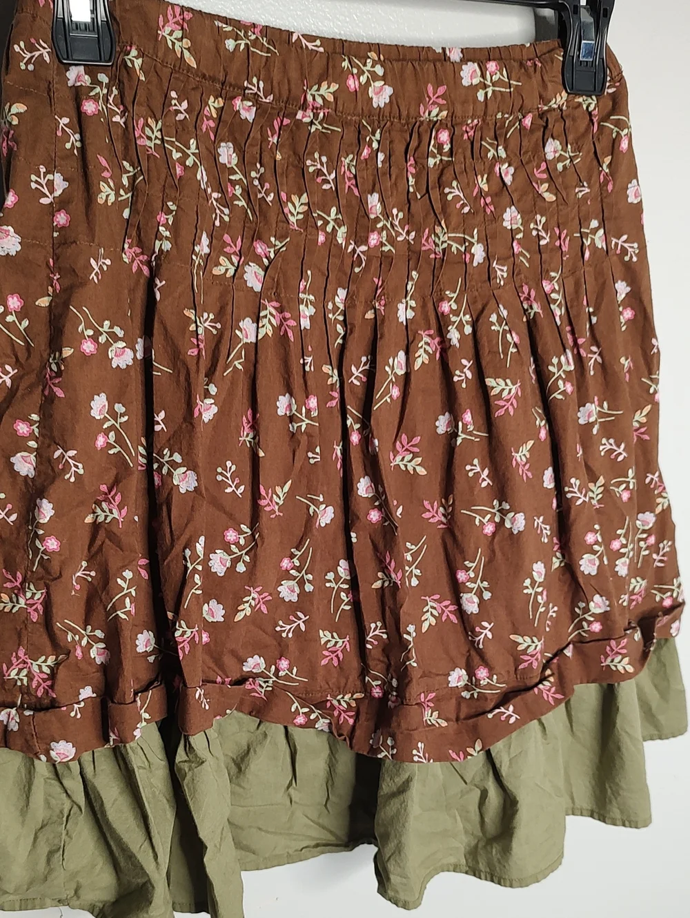 GAP Brown Floral Tiered Mini Skirt with Olive Ruffle Size Large
